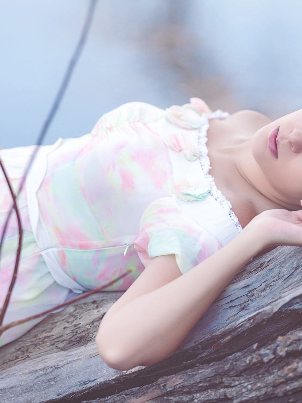 Candy Rain Lolita Pastel Watercolor High Low Rosette Detail Lace Dress